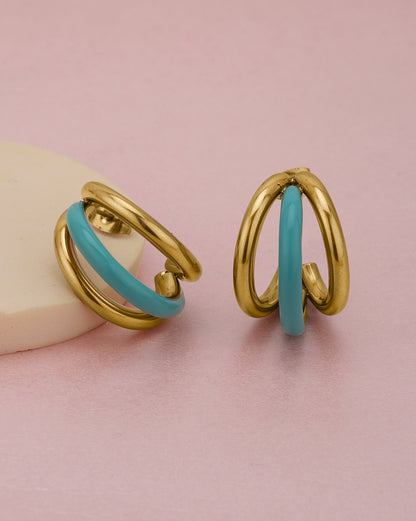Genz 18kt Gold Plated Enamel Triple Layered Half Hoop Earring