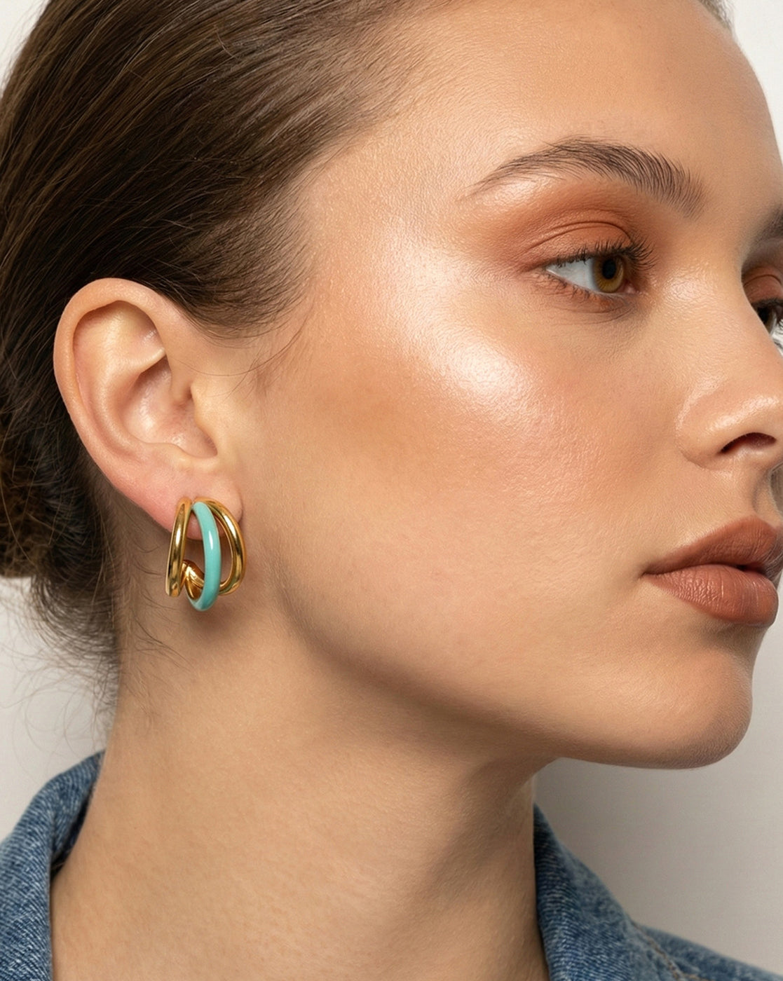 Genz 18kt Gold Plated Enamel Triple Layered Half Hoop Earring