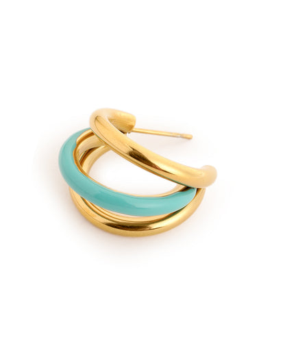 Genz 18kt Gold Plated Enamel Triple Layered Half Hoop Earring