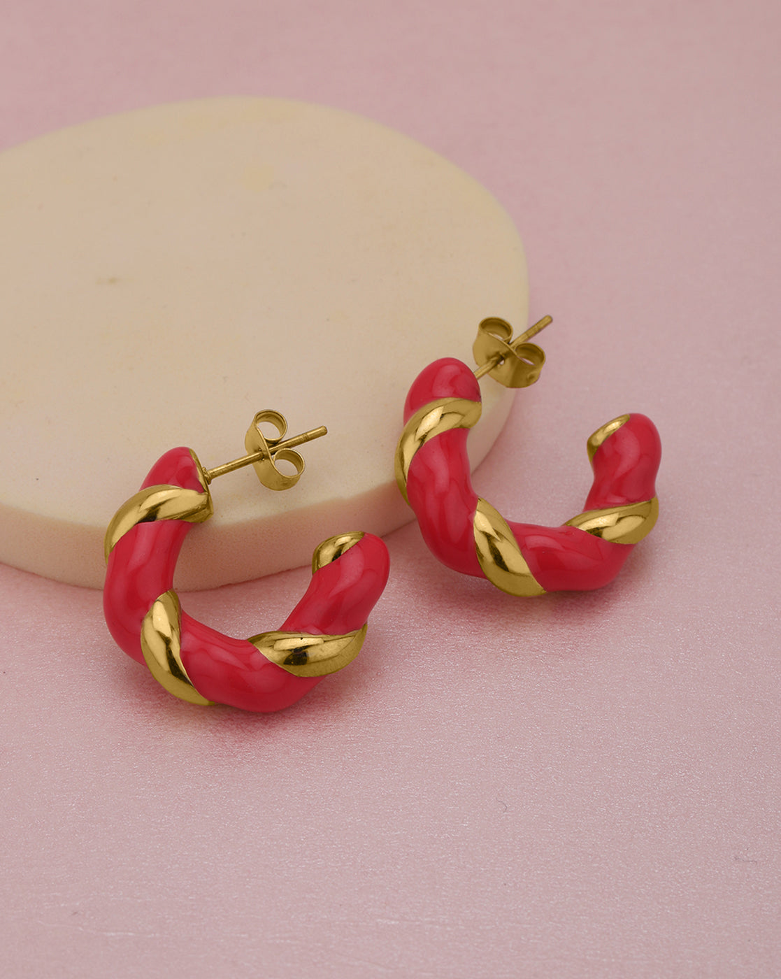 Genz 18kt Gold Plated Enamel Half Hoop Earring
