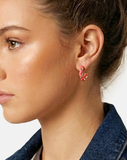 Genz 18kt Gold Plated Enamel Half Hoop Earring