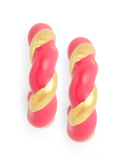 Genz 18kt Gold Plated Enamel Half Hoop Earring