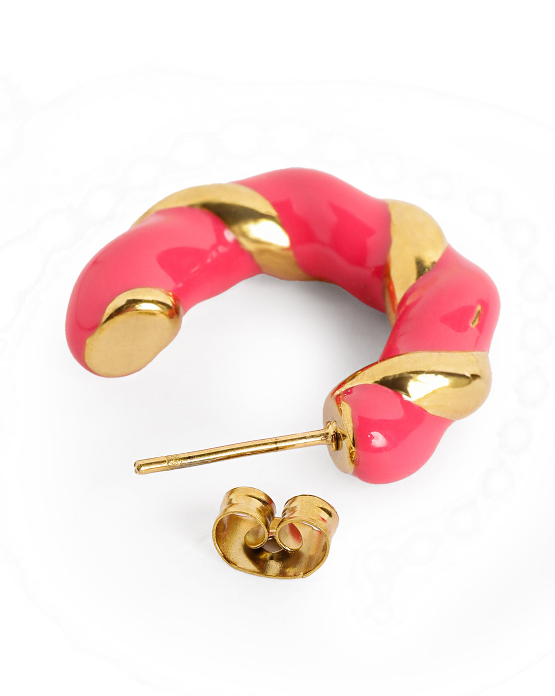 Genz 18kt Gold Plated Enamel Half Hoop Earring