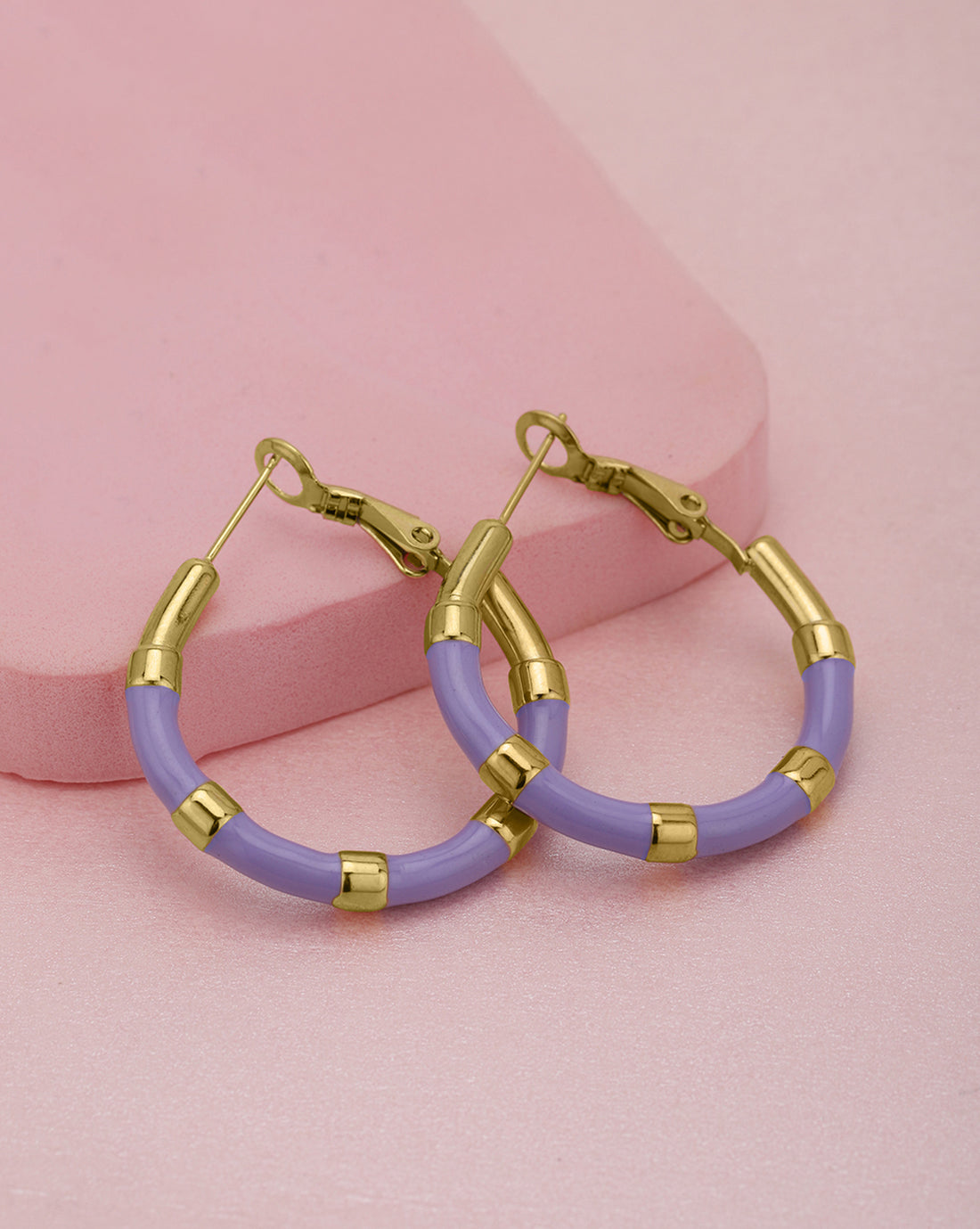 Genz 18kt Gold Plated Enamel Hoop Earring