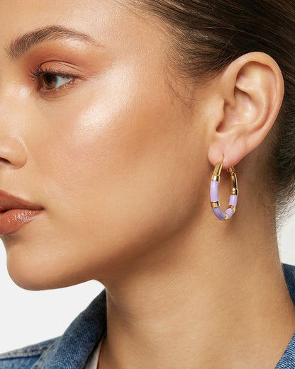 Genz 18kt Gold Plated Enamel Hoop Earring