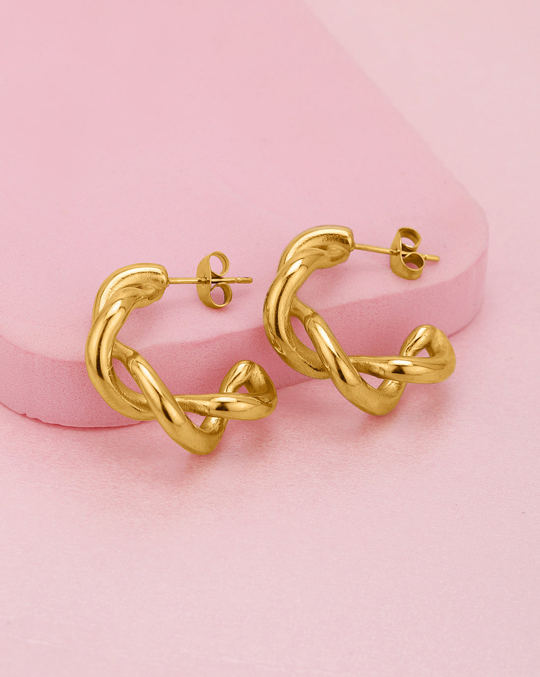 Genz 18kt Gold Plated Contemporary Half Hoop Earring
