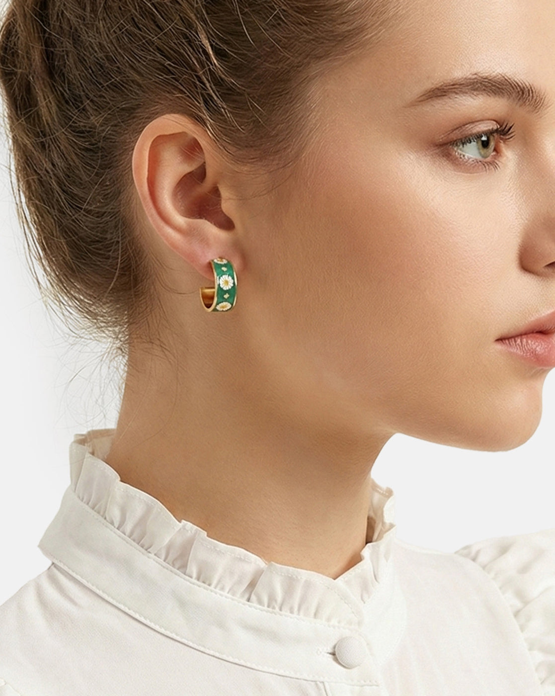 Genz 18kt Gold Plated Enamel Circular Half Hoop Earring