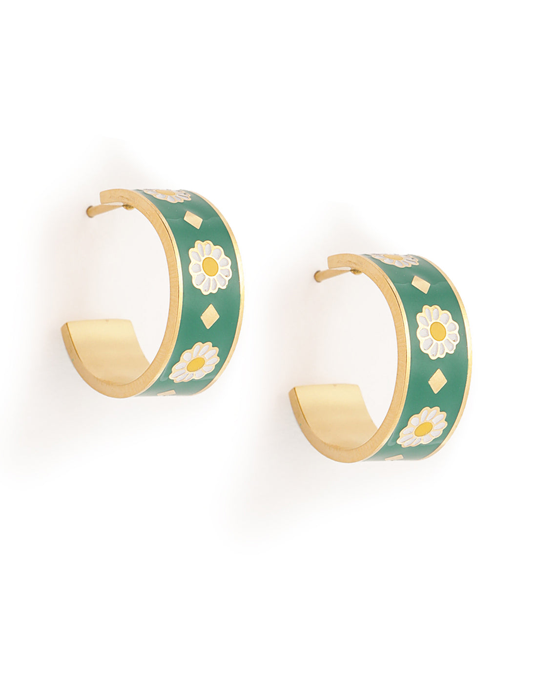 Genz 18kt Gold Plated Enamel Circular Half Hoop Earring