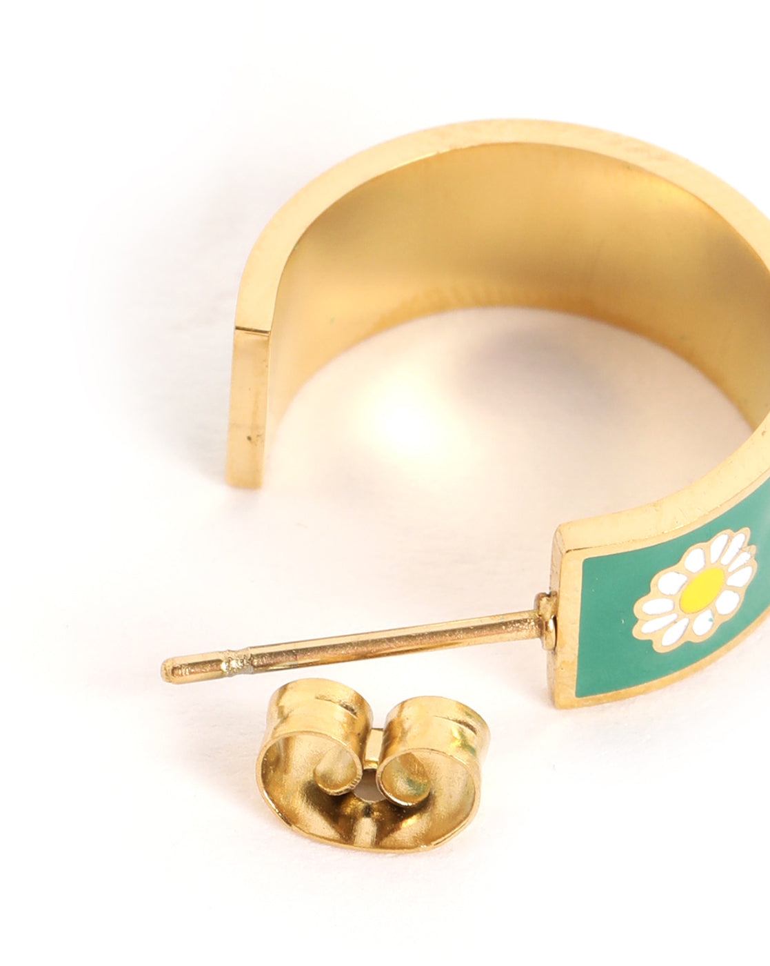 Genz 18kt Gold Plated Enamel Circular Half Hoop Earring
