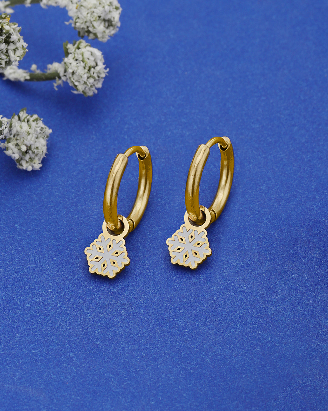 Genz 18kt Gold Plated Enamel Snowflake Mini Hoop Earring