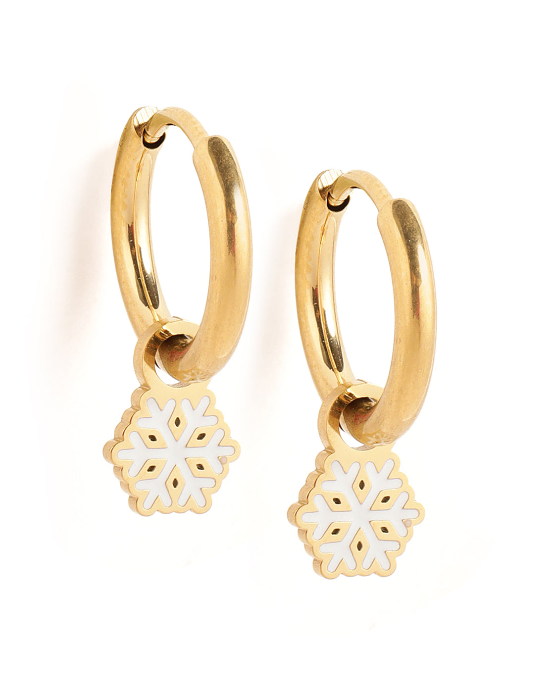 Genz 18kt Gold Plated Enamel Snowflake Mini Hoop Earring