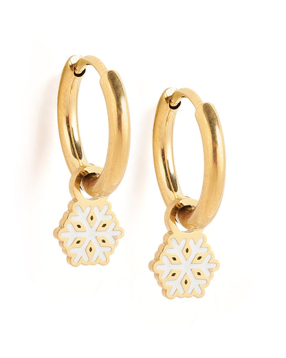 Genz 18kt Gold Plated Enamel Snowflake Mini Hoop Earring