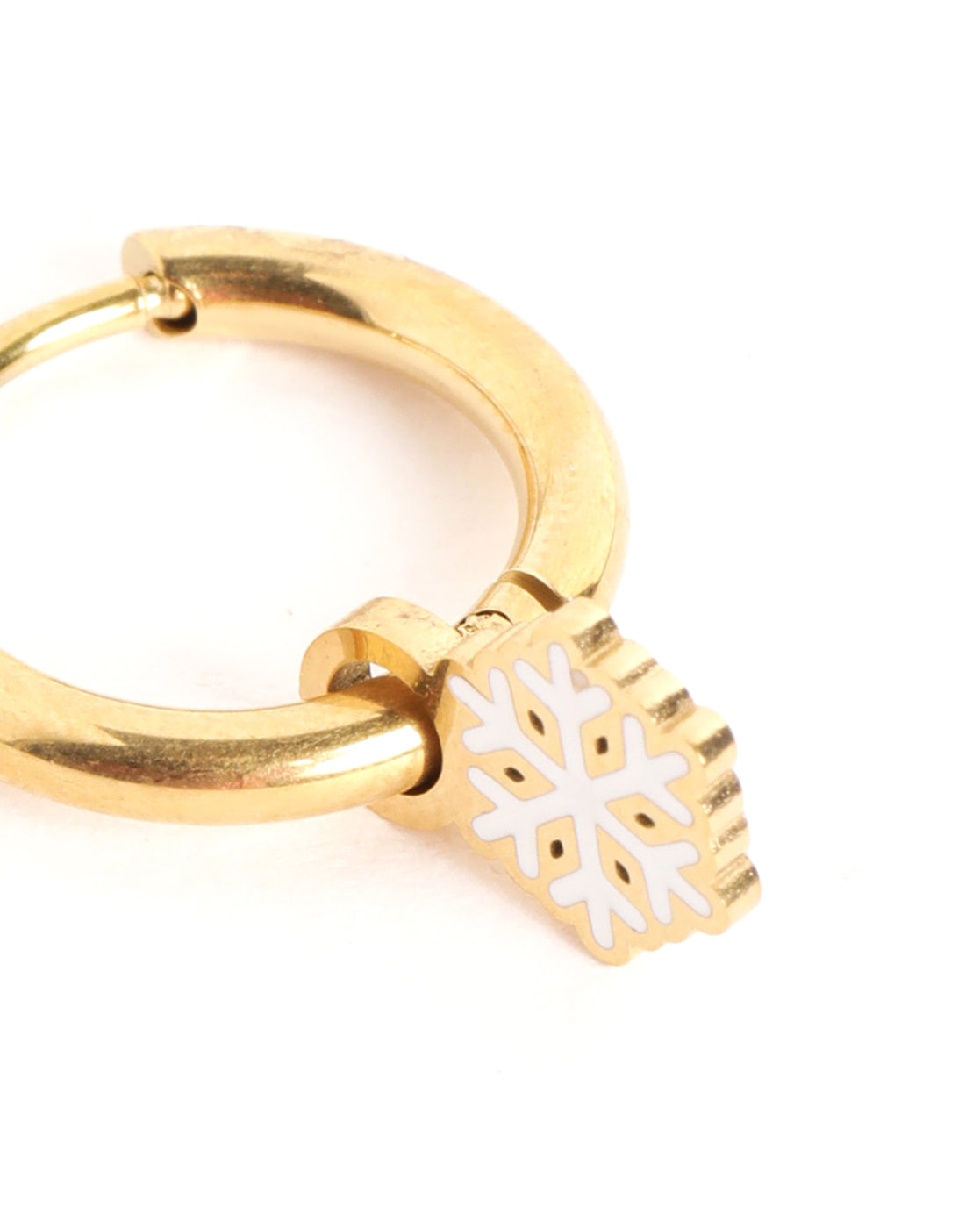 Genz 18kt Gold Plated Enamel Snowflake Mini Hoop Earring