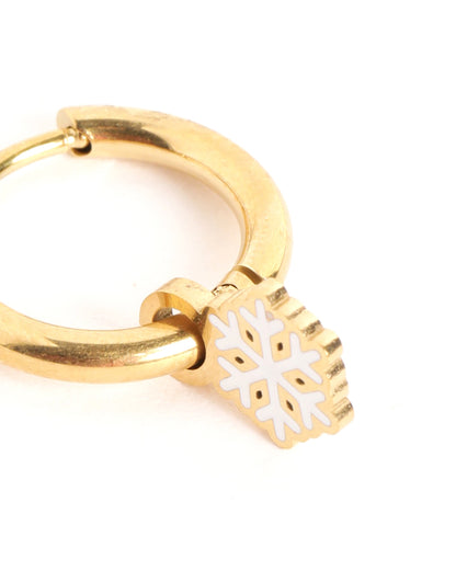 Genz 18kt Gold Plated Enamel Snowflake Mini Hoop Earring