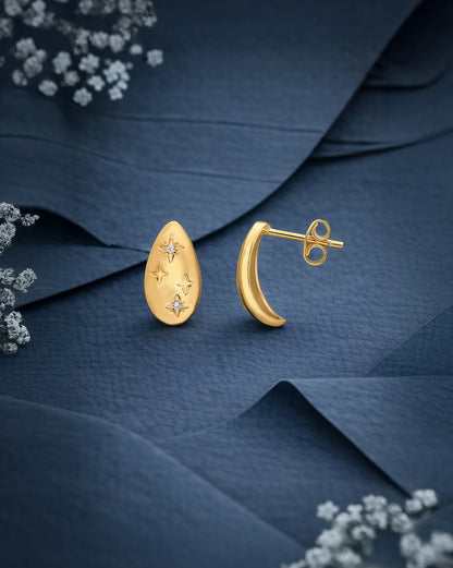 18kt Gold Plated CZ Bejeweled Oval Stud Earring