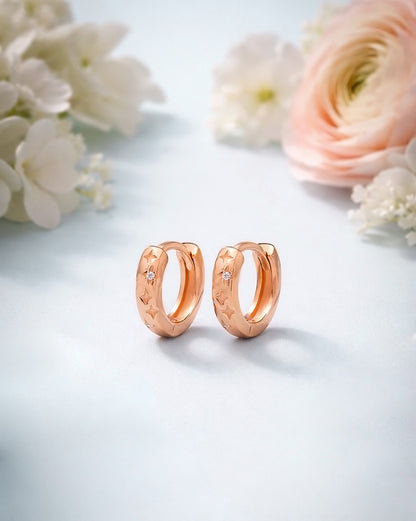 18kt Rose Gold Plated CZ Mini Hoop Earring