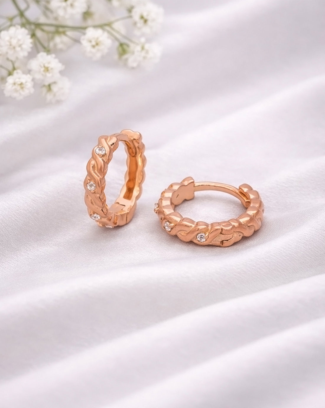 18kt Rose Gold Plated CZ Mini Hoop Earring