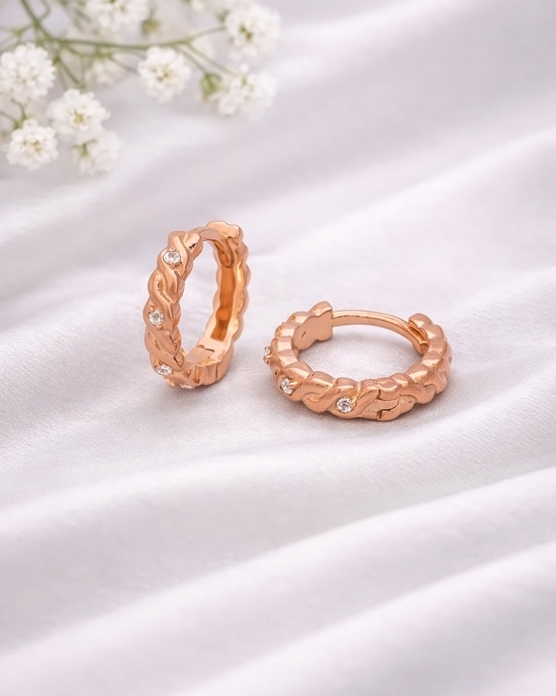 18kt Rose Gold Plated CZ Mini Hoop Earring