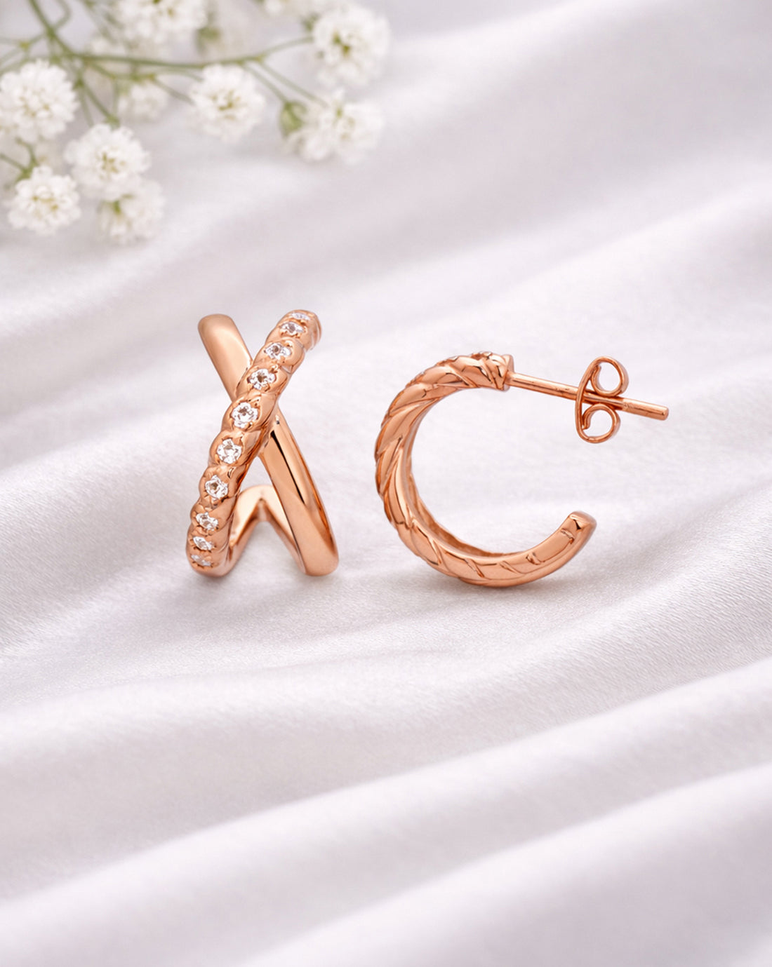 18kt Rose Gold Plated Curved CZ Half Hoop Earring