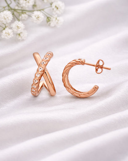 18kt Rose Gold Plated Curved CZ Half Hoop Earring