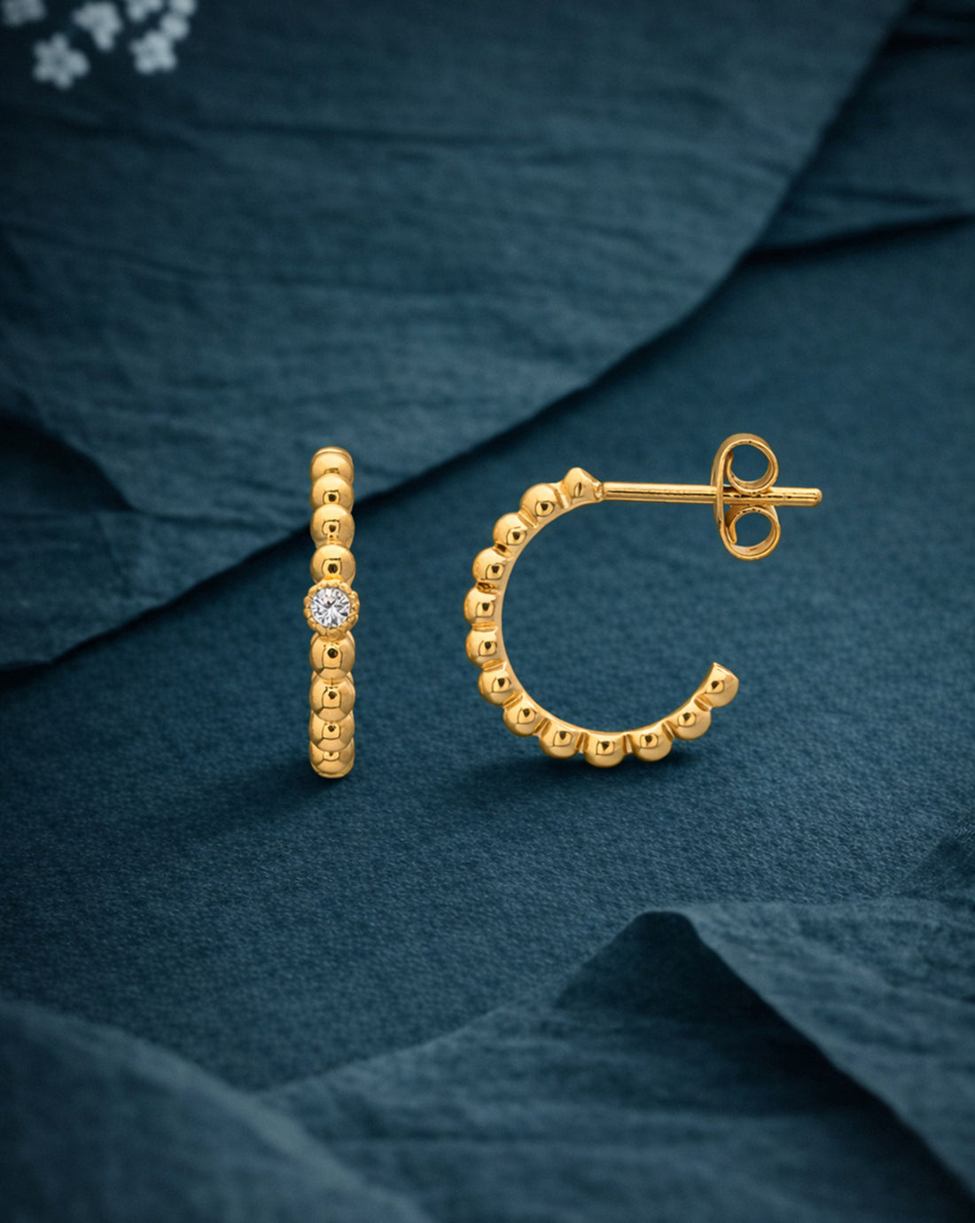 18kt Gold Plated CZ Half Hoop Earring