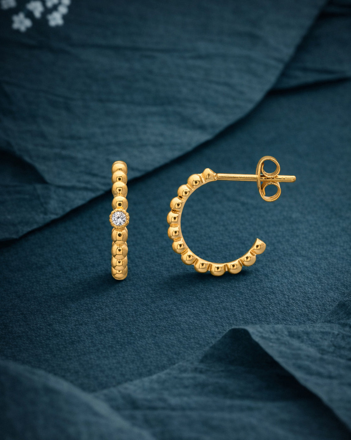 18kt Gold Plated CZ Half Hoop Earring