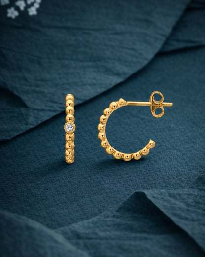 18kt Gold Plated CZ Half Hoop Earring