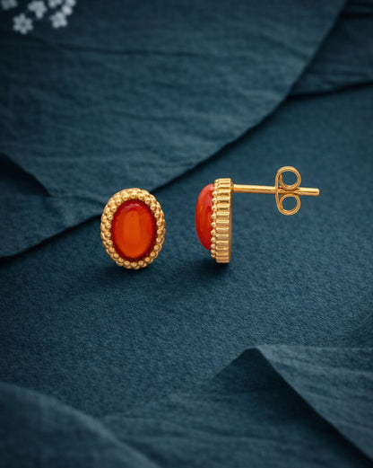 18kt Gold Plated Red Stone Oval Stud Earring