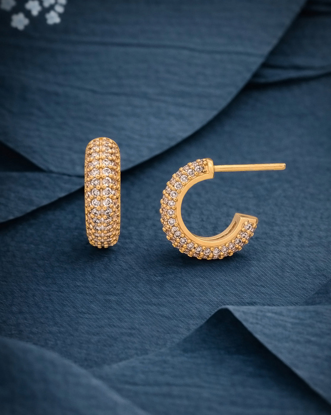 18kt Gold Plated CZ Half Hoop Earring