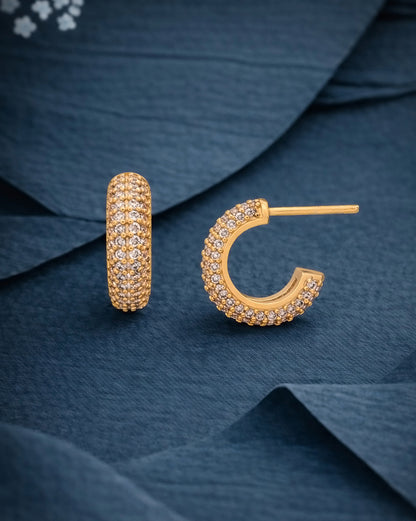 18kt Gold Plated CZ Half Hoop Earring
