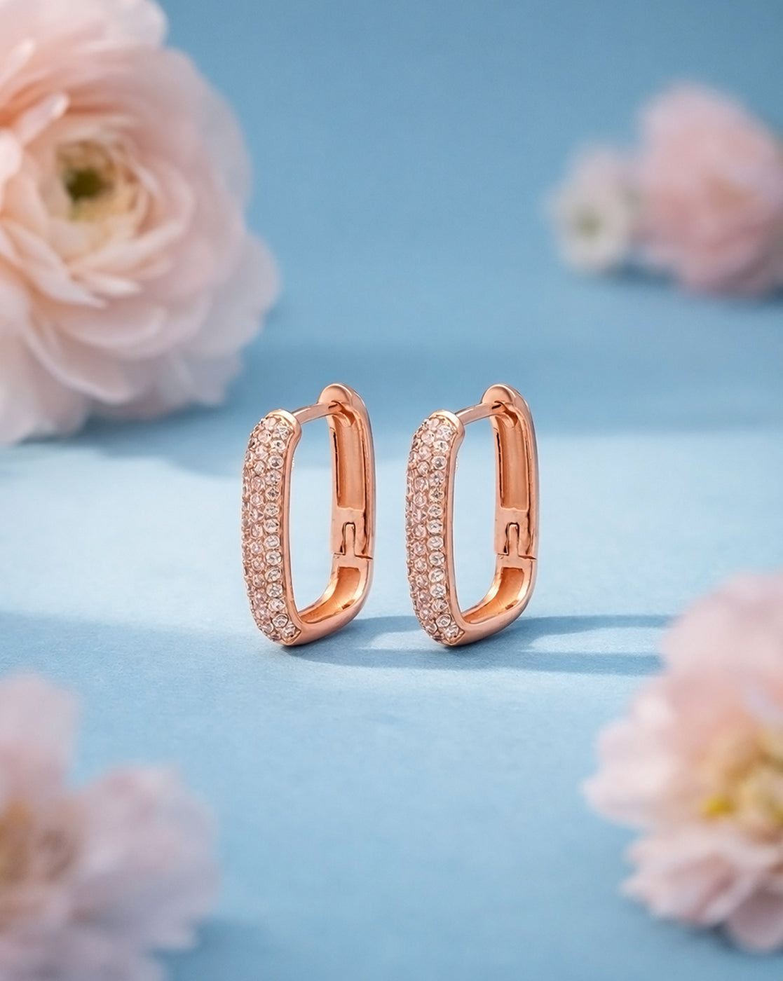 18kt Rose Gold Plated CZ Square Hoop Earring