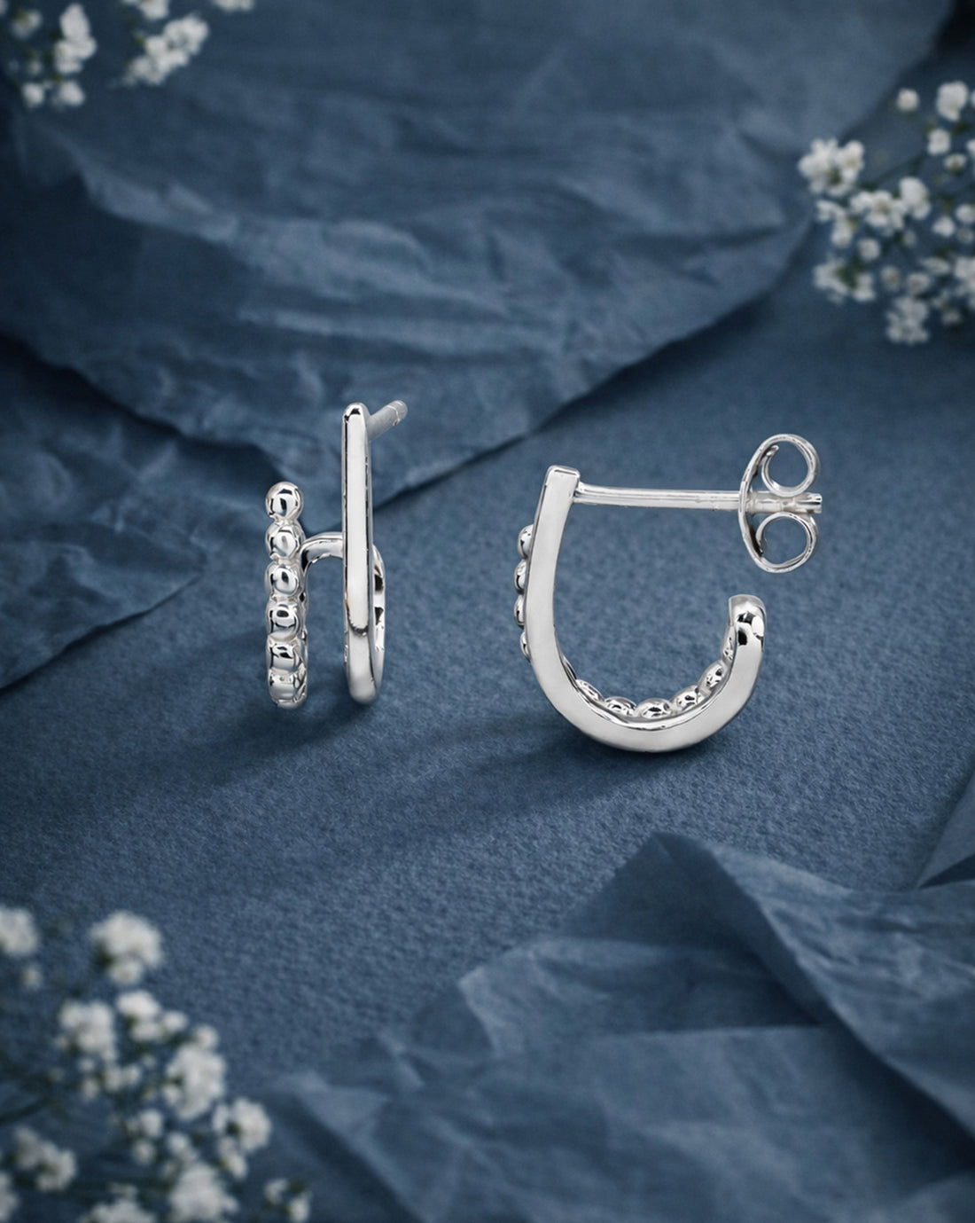 Rhodium Plated Contemporary Half Hoop Earring