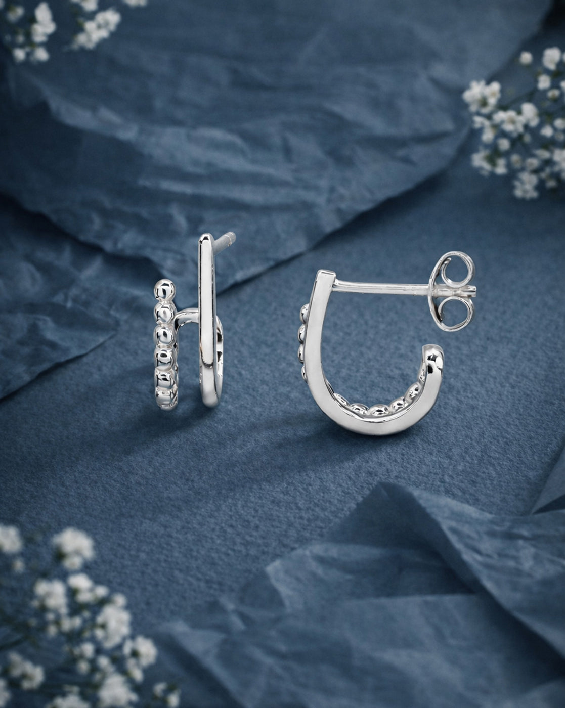 Rhodium Plated Contemporary Half Hoop Earring