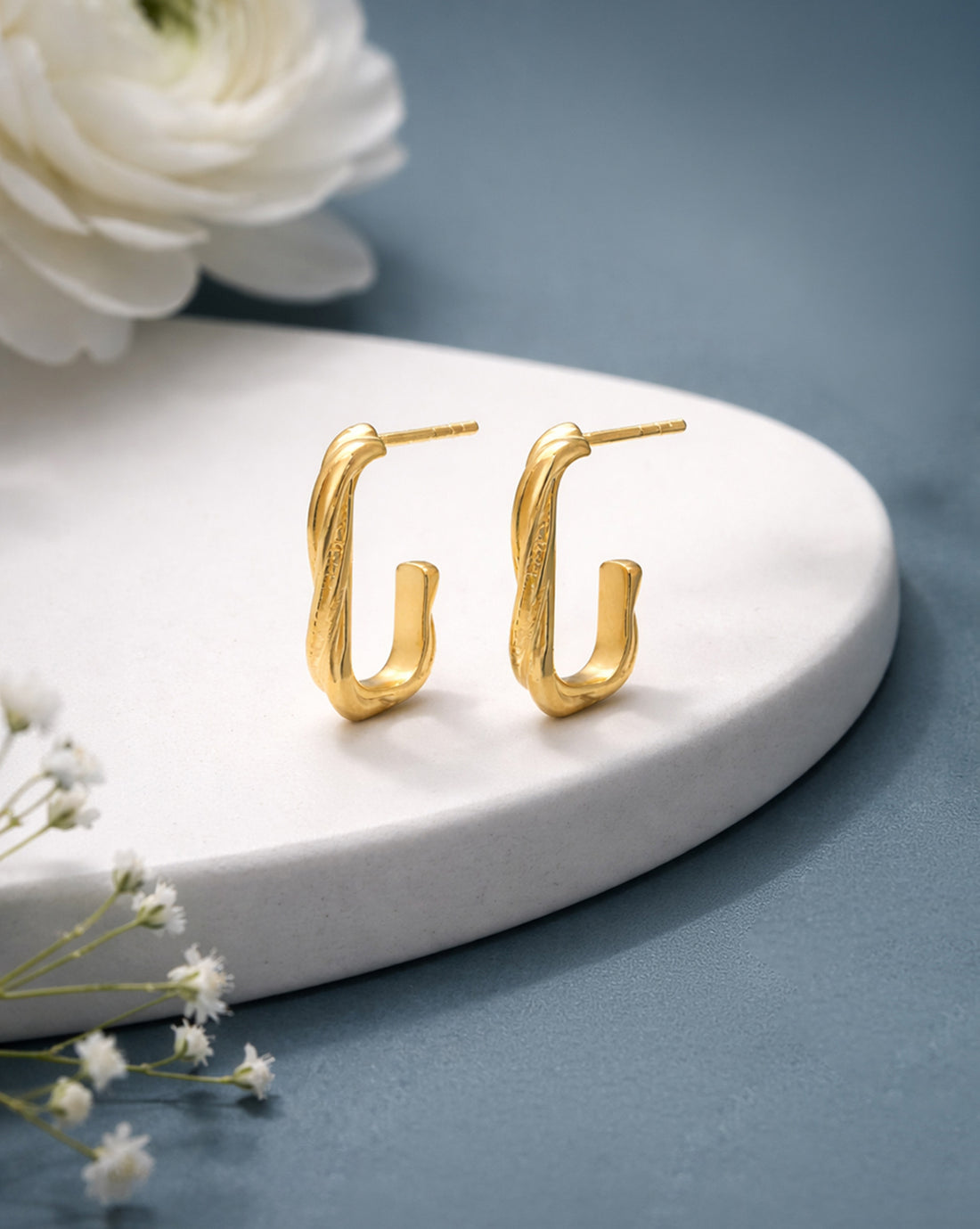 18kt Gold Plated Square Half Hoop Earring