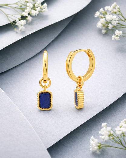 18kt Gold Plated Blue Lapis Stone Hoop Earring