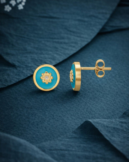 18kt Gold Plated CZ Enamel Stud Earring