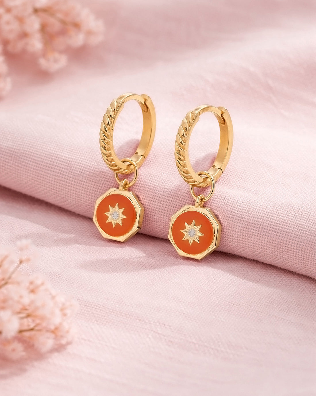 18kt Gold Plated CZ Star Enamel Hoop Earring