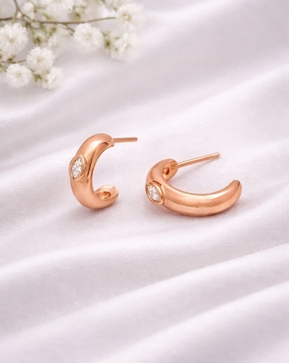 18kt Rose Gold Plated CZ Modern Arc Half Hoop Earring