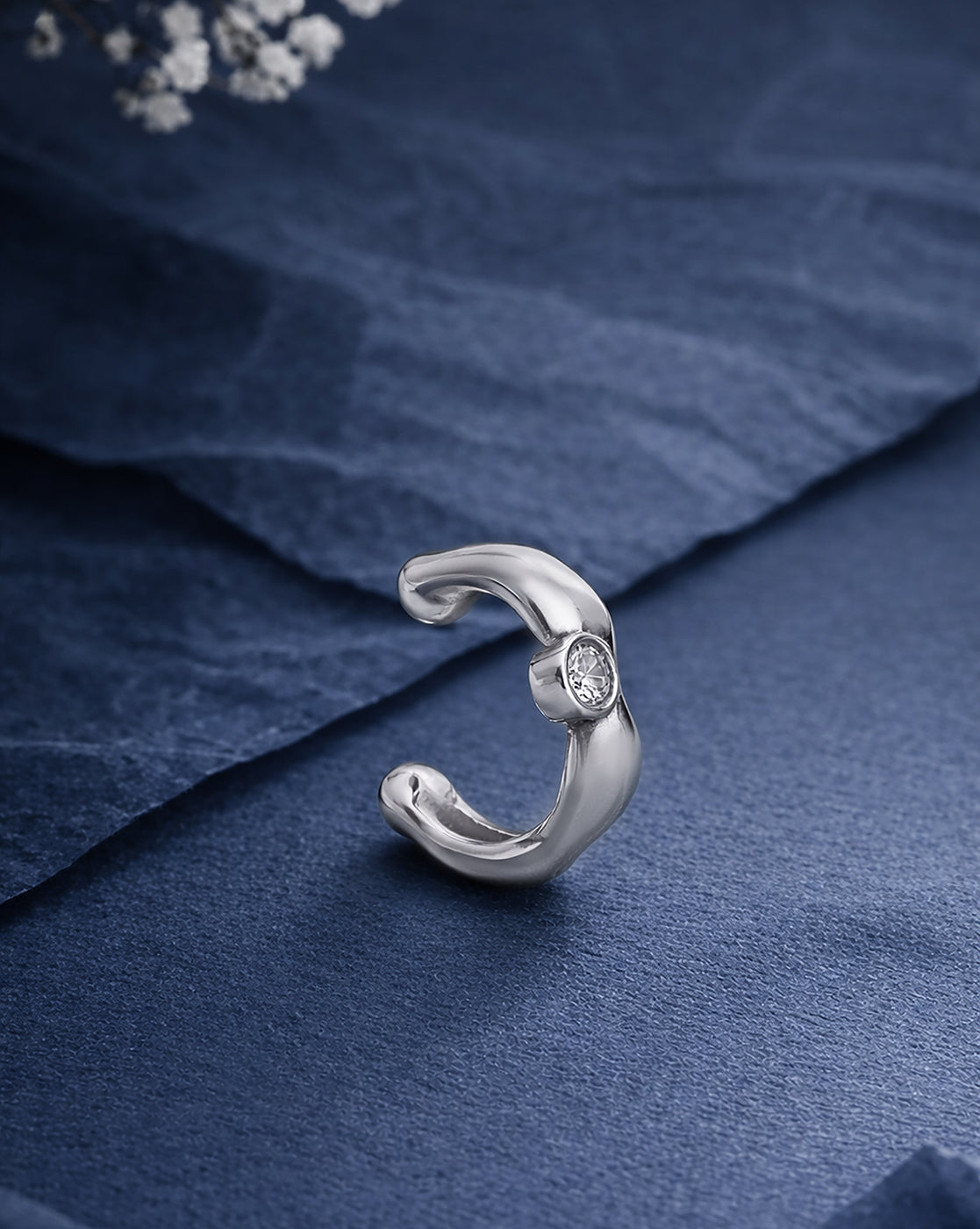 Rhodium Plated CZ Ear Cuff Earring