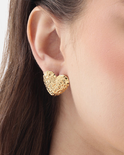 Gold Plated Bold Heart Stud Earring