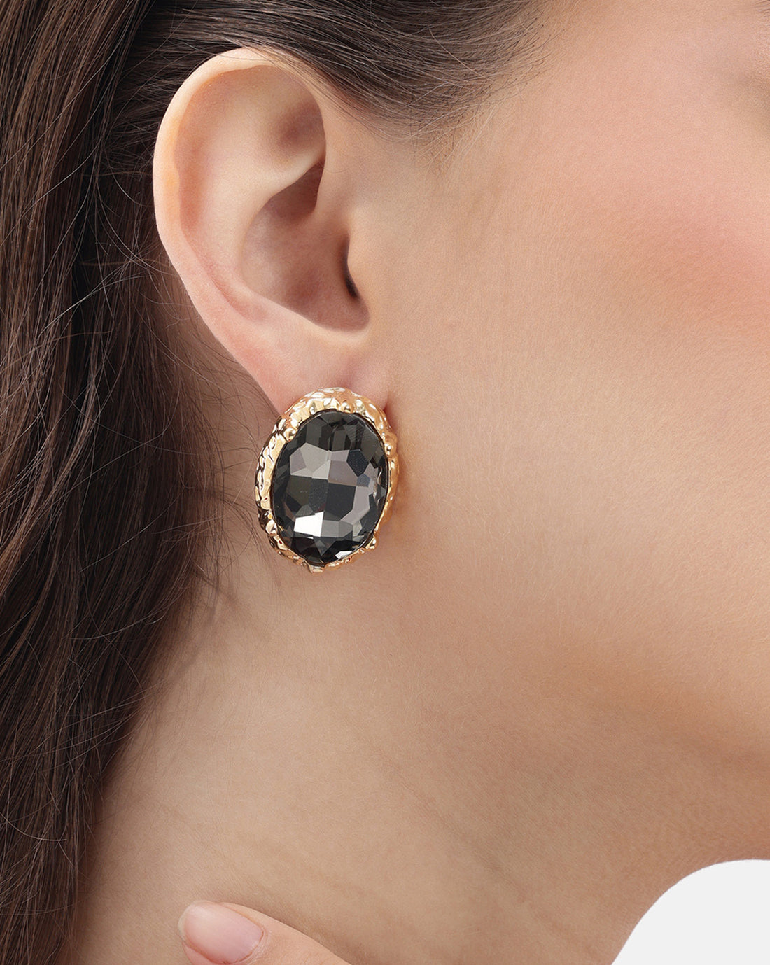 Premium 18kt Gold Plated Crystal Oval Bold Stud Earring