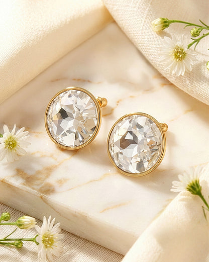 Premium 18kt Gold Plated Crystal Circular Bold Stud Earring