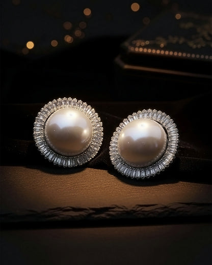 Premium Silver Plated CZ and Pearl Bold Stud Earring