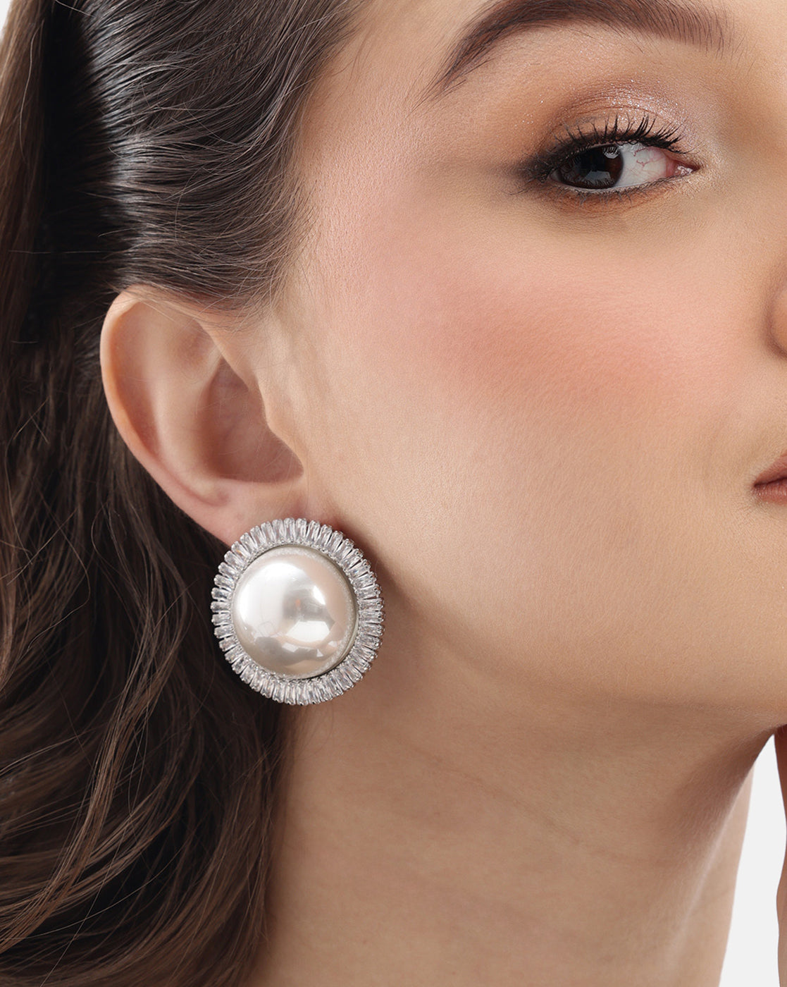 Premium Silver Plated CZ and Pearl Bold Stud Earring