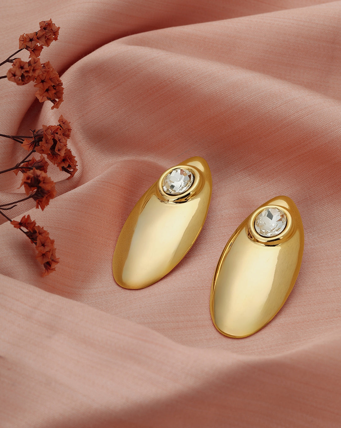 Premium 18kt Gold Plated Crystal Oval Bold Stud Earring