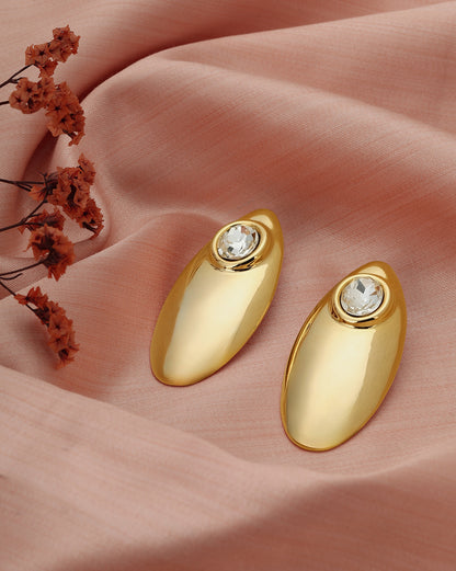 Premium 18kt Gold Plated Crystal Oval Bold Stud Earring