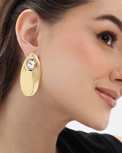 Premium 18kt Gold Plated Crystal Oval Bold Stud Earring