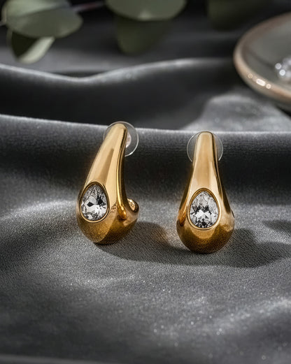 Premium 18kt Gold Plated CZ Half Hoop Earring