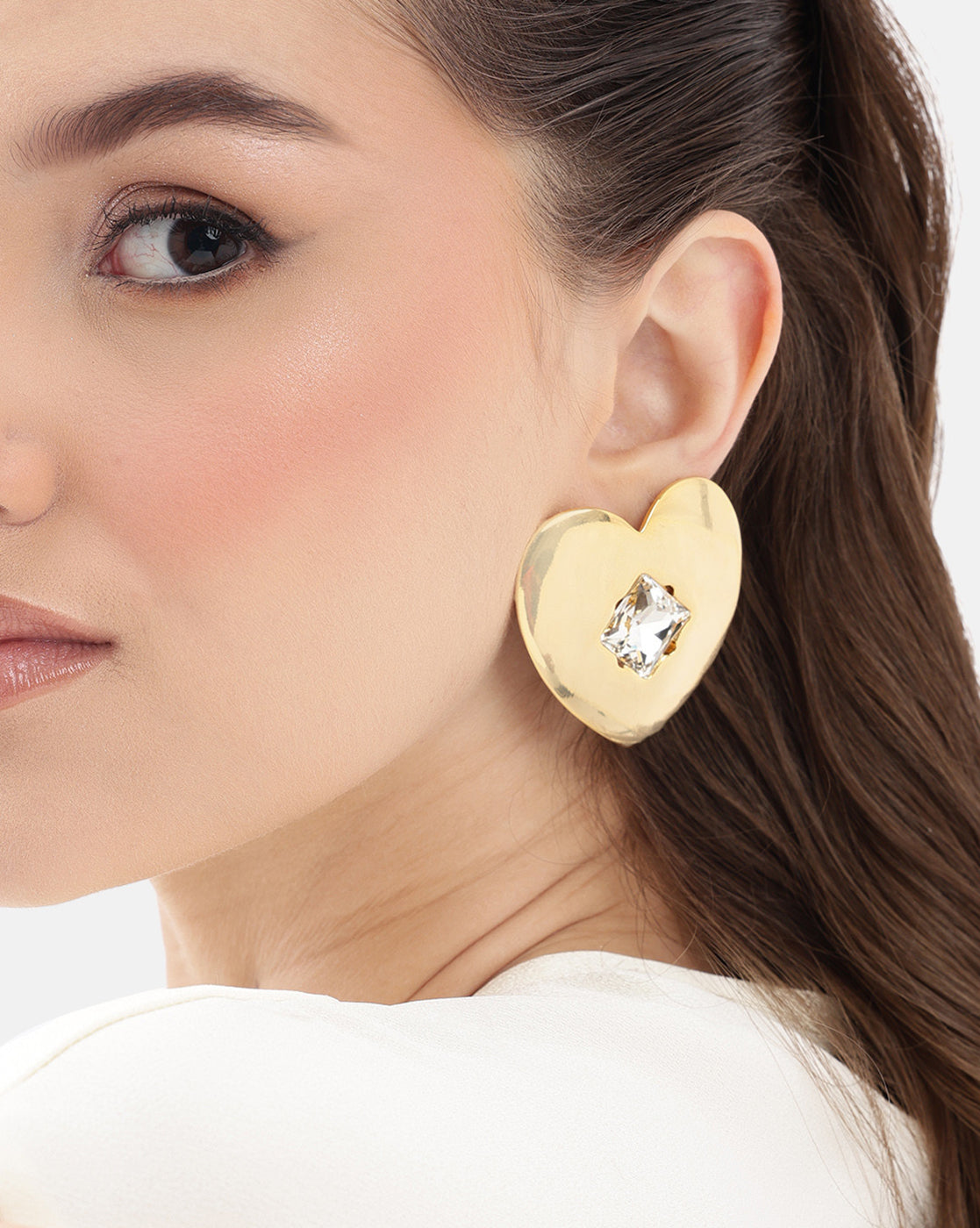 Premium 18kt Gold Plated Crystal Bold Heart Stud Earring