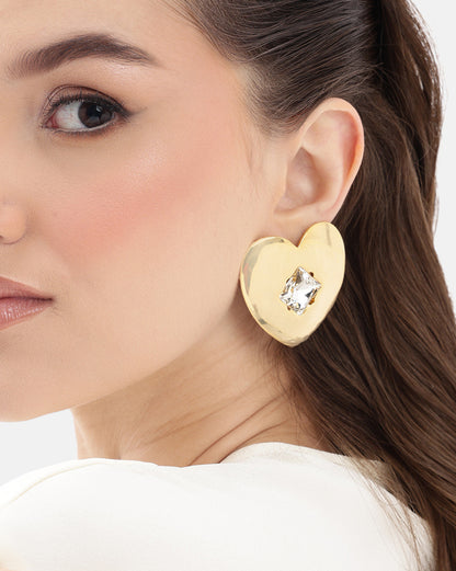 Premium 18kt Gold Plated Crystal Bold Heart Stud Earring